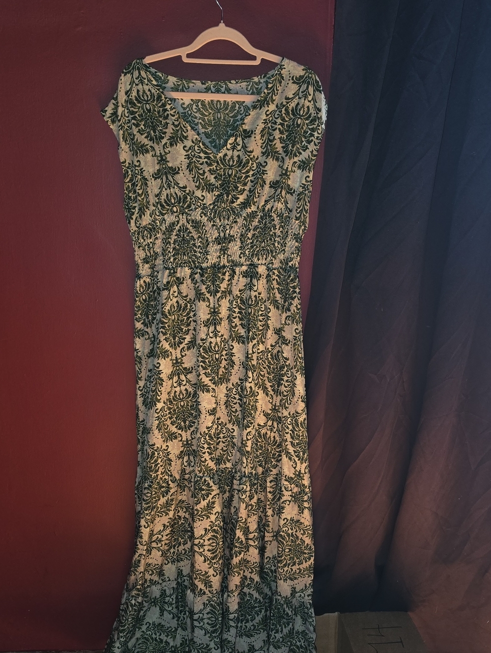 Green and Cream Patterned Maxi Dress